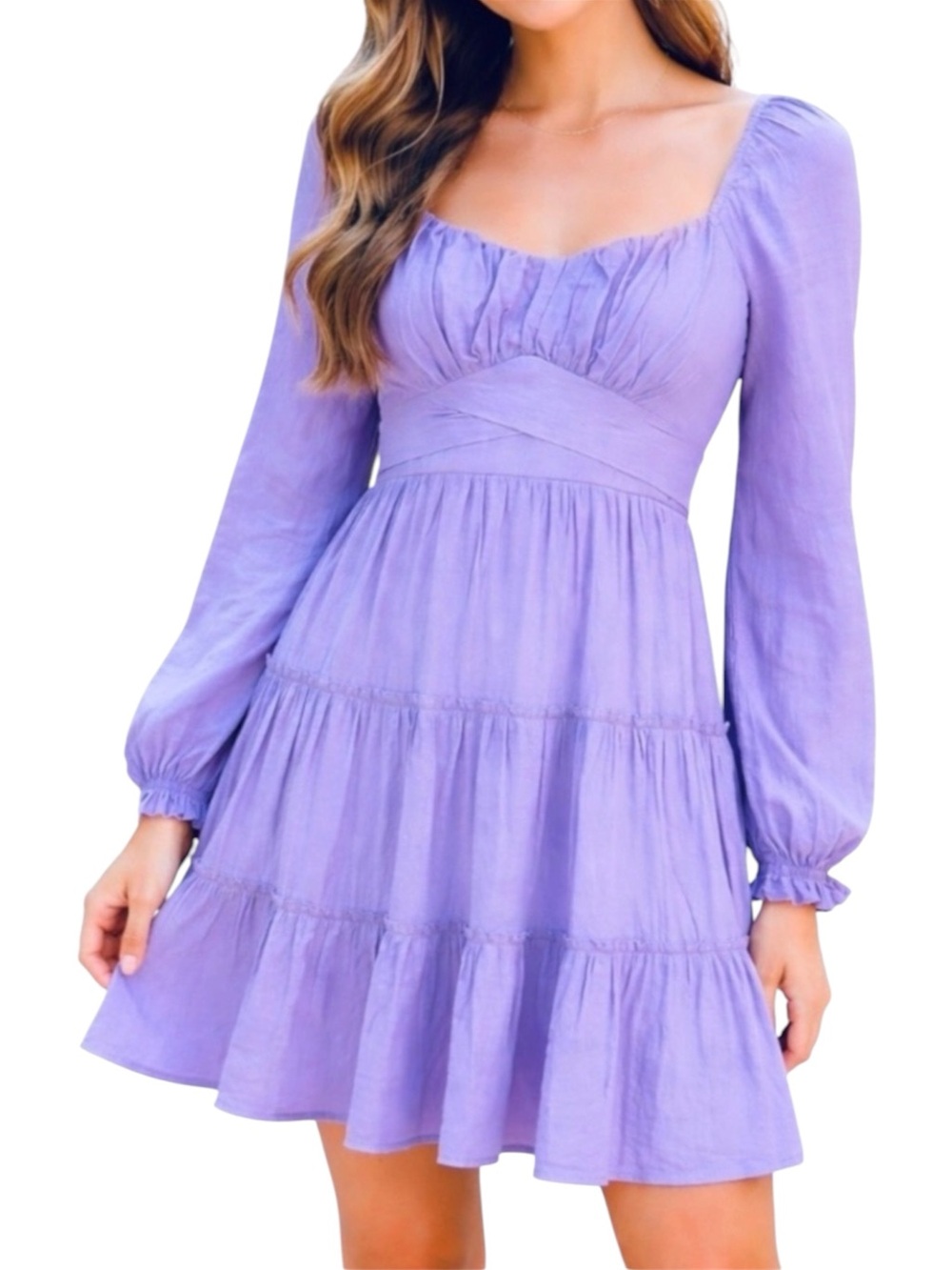 Altar’d State Womens Large Mini Dress Purple Tiered Ruffle Babydoll NWT